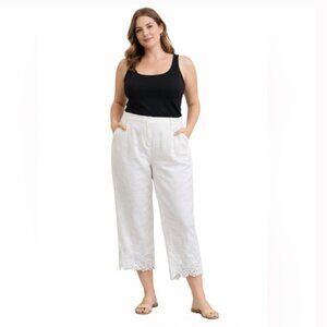 Talbots - White linen lace cuffed crop pant - 12 - Vietnam